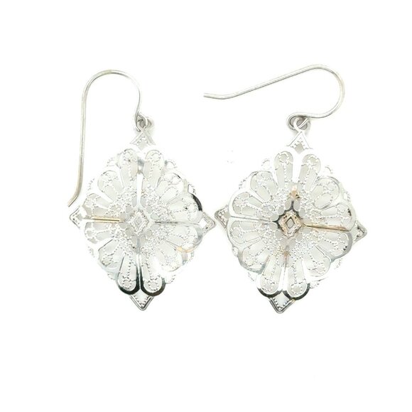 Lightweight Diamond Pattern 14k Gold Dangle Earrings - Picture 1 of 7
